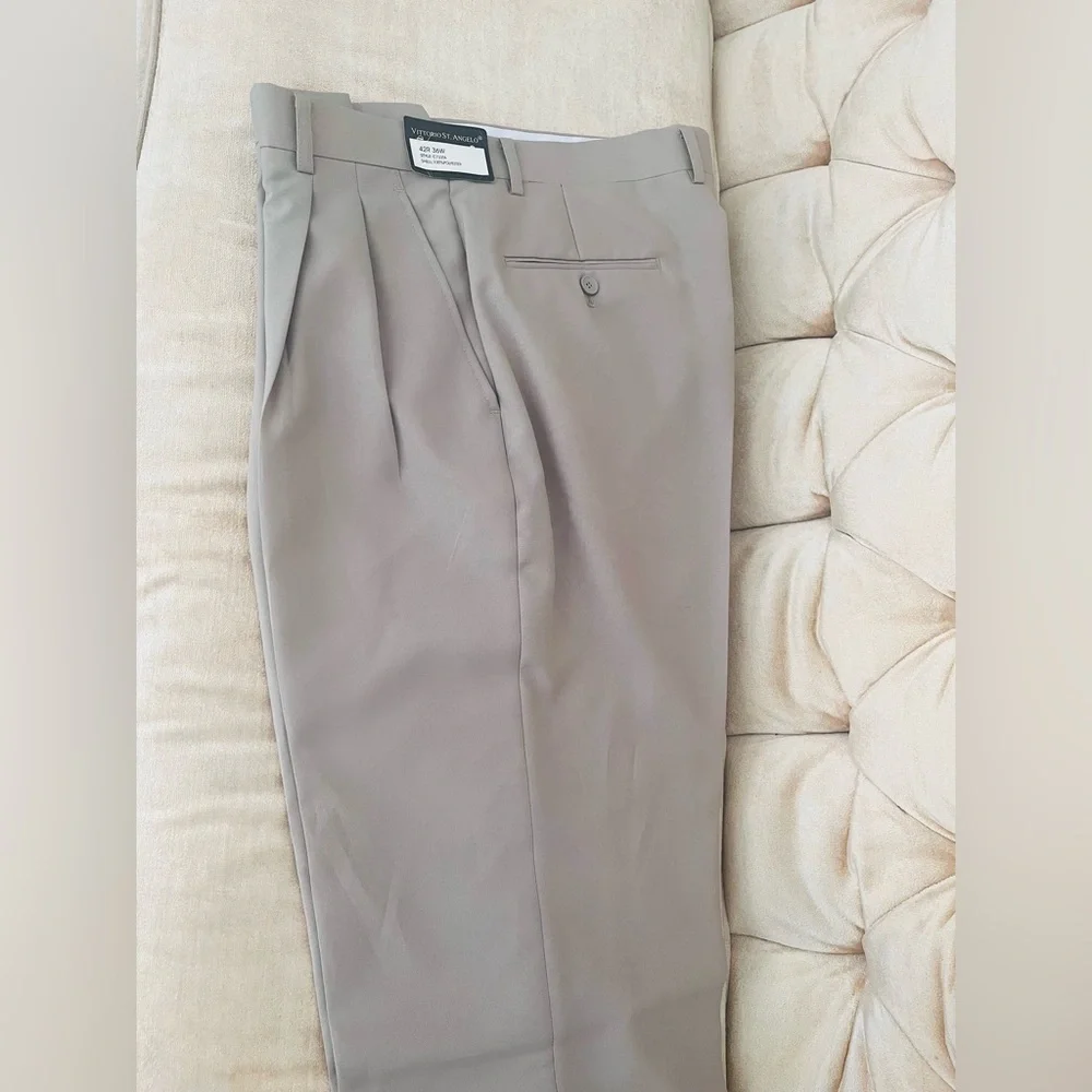 NEW Mens Vittorio St. Angelo Beige Cream 3 Button Suit Pants Size 42R 36W NWT